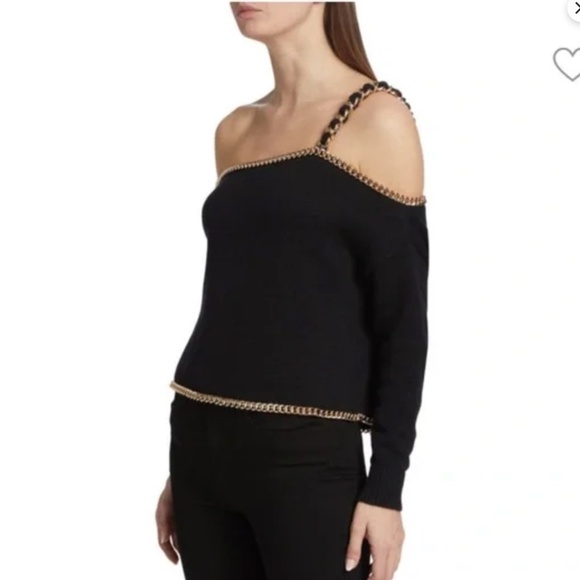 🍂NWT L’AGENCE Jayden Chain Embellished Black & Gold Sweater - Picture 1 of 8